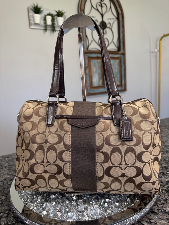 Coach Handbags - Coach Nancy satchel Signature Canvas Satchel with Dark Brown patent Trim